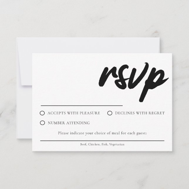 Cartão de RSVP Branco Simples Com Escolha de Refei (Frente)
