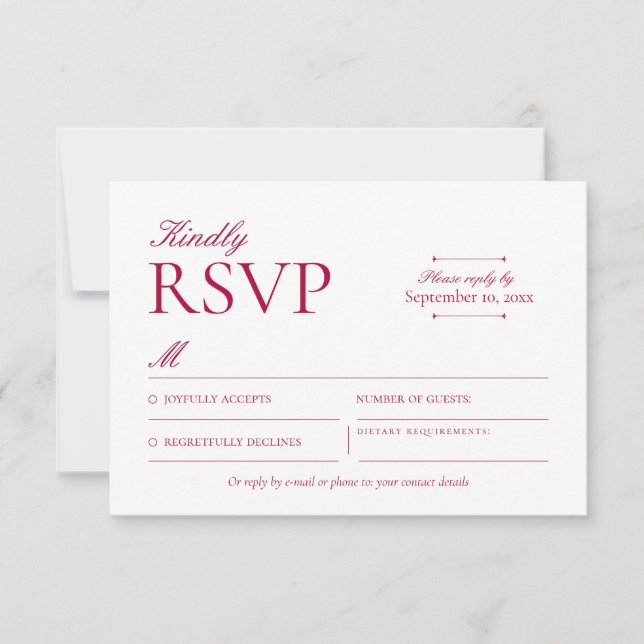 Cartão de RSVP Burgundy Clássico (Frente)