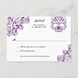 Cartão de RSVP Caveira Calavera de Renda Elegante