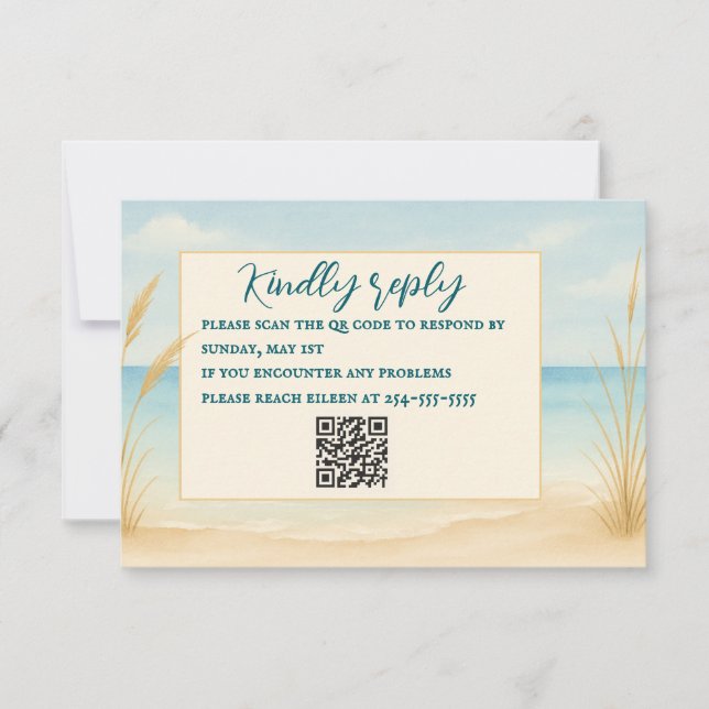 Cartão de RSVP com Código QR Beach Bliss (Frente)