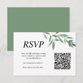 Cartão de RSVP com Código QR de Folhagem Verde Ele