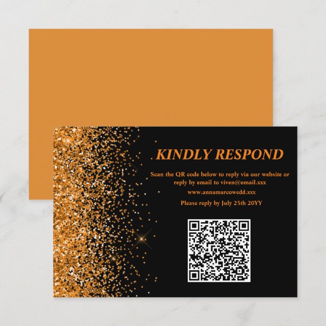 Cartão de RSVP com Código QR e Brilho Dourado (Frente/Verso)