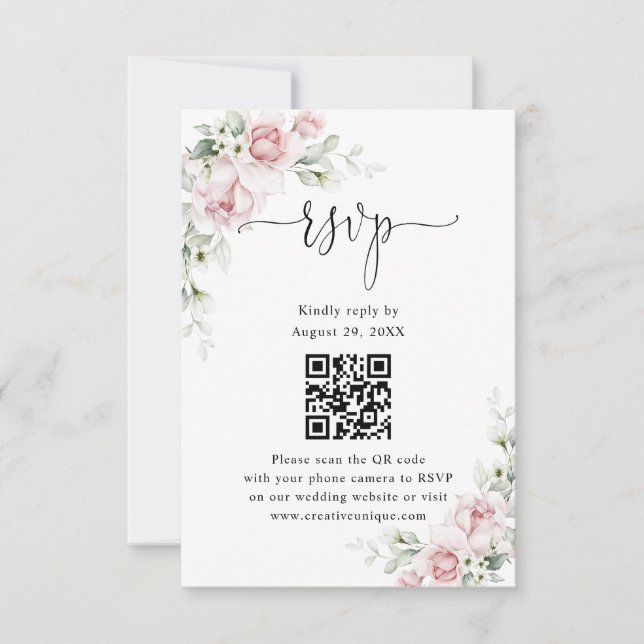 Cartão de RSVP com Código QR para Site de Casament (Frente)