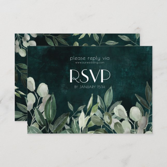cartão de RSVP com coroa de verde (Frente/Verso)