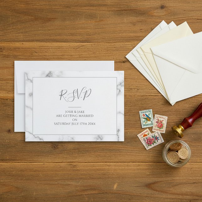 Cartão de RSVP com efeito de mármore e mensagem (Marble effect RSVP card)