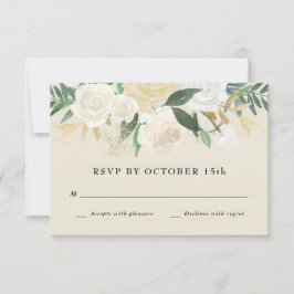 Cartão de RSVP com Floral Aquarela + Acento Dourad