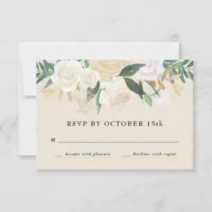 Cartão de RSVP com Floral Aquarela + Acento Dourad