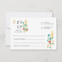 Cartão de RSVP com flores silvestres desenhadas