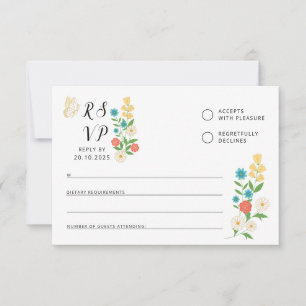 Cartão de RSVP com flores silvestres desenhadas