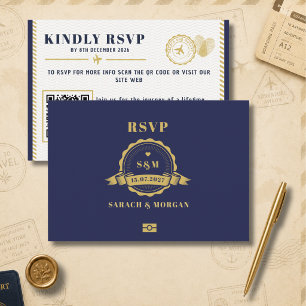 Cartão de RSVP com QR-Code e Monograma de Casament