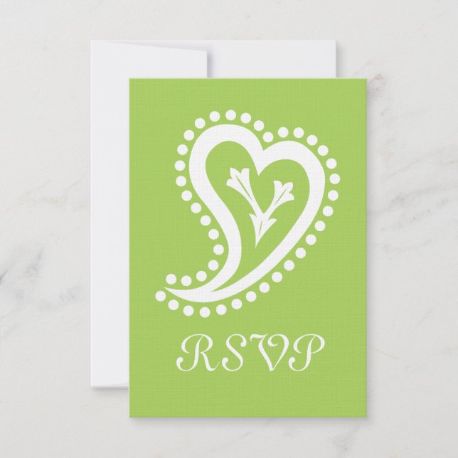 Cartão de RSVP Corações Paisley Doces em Peridoto (Frente)