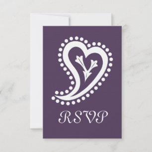 Cartão de RSVP Corações Paisley Doces em Roxo