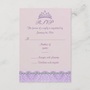 Cartão de RSVP da Tiara Roxa & Damask Sweet16