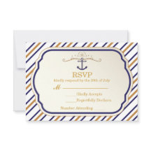 Cartão de RSVP de Âncora Náutica Elegante Dourado 