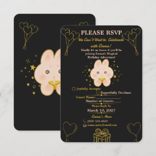 Cartão de RSVP de Aniversário de Crianças Bunny Ed