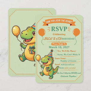Cartão de RSVP de Aniversário de Menino Dinossauro