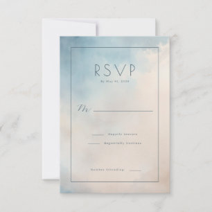 Cartão de RSVP de Aquarela Azul Sereno