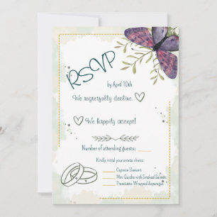 Cartão de RSVP de Aquarela Borboleta Violeta