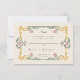 Cartão de RSVP de Arte Nova Escura Elegante