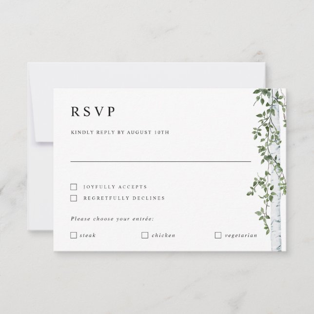 Cartão de RSVP de Árvore de Bétula com Preferência (Frente)