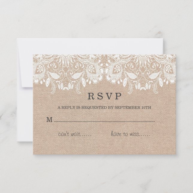 Cartão de RSVP de Burlap & Lace (Frente)