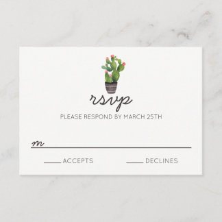 Cartão de RSVP de Cactus Floral Rosa