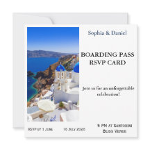 Cartão de RSVP de Cartão de Embarque de Santorini