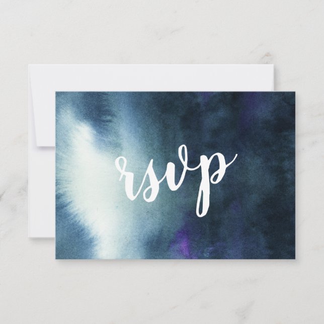 Cartão de RSVP de casamento Azul Naval Dourado com (Frente)