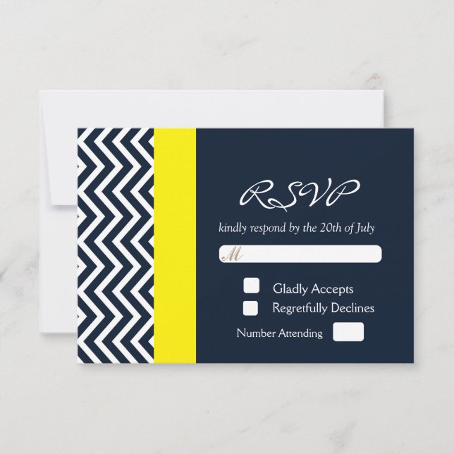 Cartão de RSVP de Casamento Azul Navy com Chevron  (Frente)