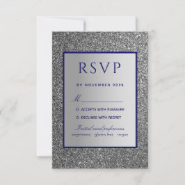 Cartão de RSVP de Casamento Azul Prata