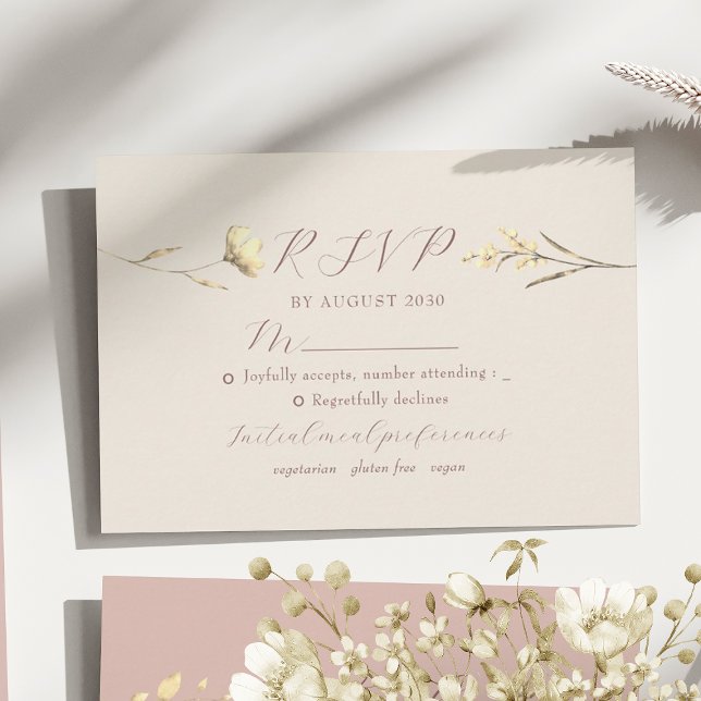 Cartão de RSVP de Casamento Blush Wildflower (Criador carregado)