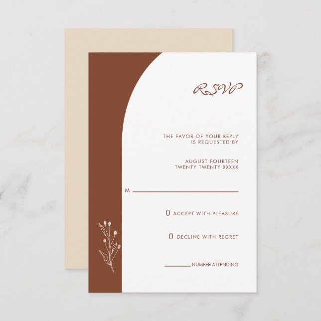 Cartão de RSVP de Casamento Boêmio Terracota Minim (Frente/Verso)