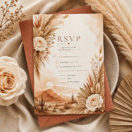 Cartão de RSVP de Casamento Boho Desert Sunset