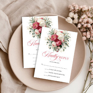 Cartão de RSVP de Casamento Boho Elegante com Verm