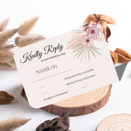 Cartão de RSVP de Casamento Botânico Boho Neutro