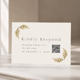 Cartão de RSVP de Casamento Botânico Dourado com C