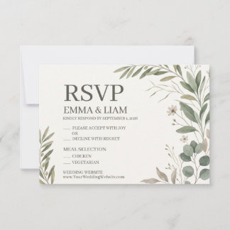 Cartão de RSVP de Casamento Botânico Verde Sálvia