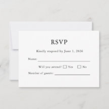 Cartão de RSVP de Casamento Branco Minimal Editáve