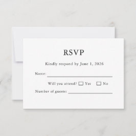 Cartão de RSVP de Casamento Branco Minimal Editáve