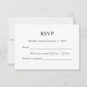 Cartão de RSVP de Casamento Branco Minimal Editáve