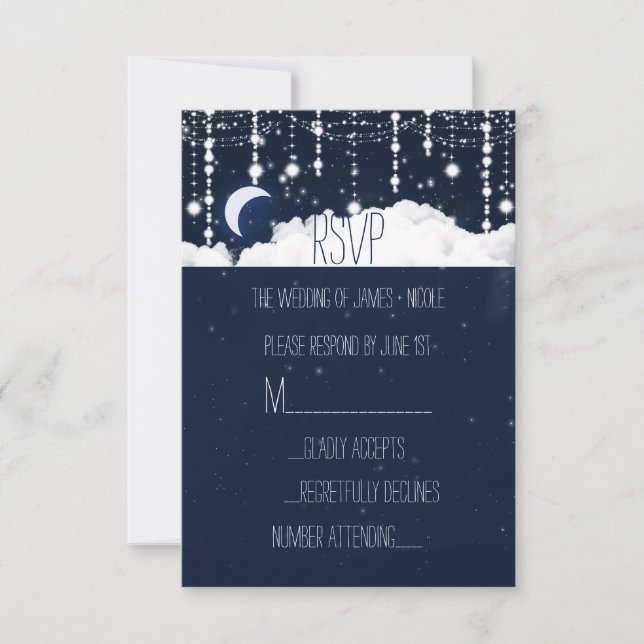 Cartão de RSVP de Casamento Celestial com Nuvens e (Frente)