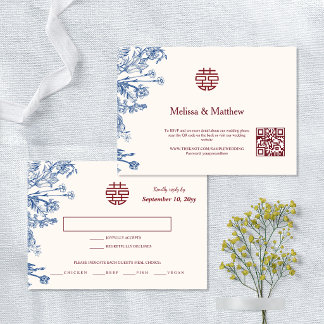 Cartão de RSVP de casamento chinês floral elegante