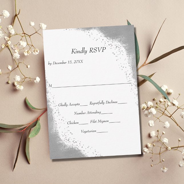 Cartão de RSVP de Casamento com Borda Prateada e O (Criador carregado)