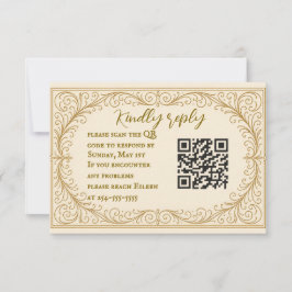 Cartão de RSVP de casamento com código QR Filigree