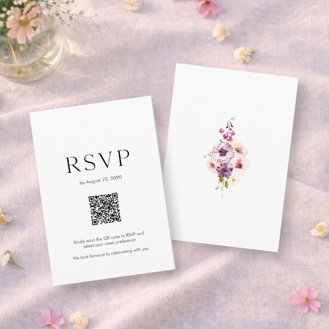Cartão de RSVP de Casamento com Código QR | Floral (Criador carregado)