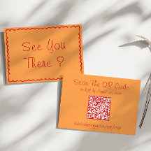 Cartão de RSVP de Casamento com Código QR Laranja