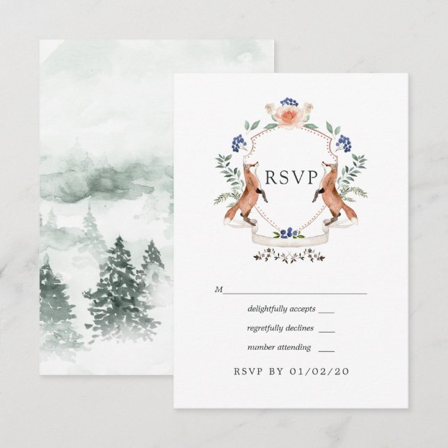 Cartão de RSVP de Casamento com Crista de Louro da (Frente/Verso)