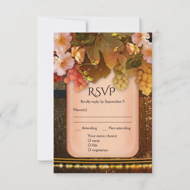 Cartão de RSVP de casamento com escolha de menu te (Frente)