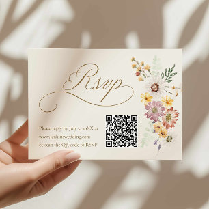 Cartão de RSVP de Casamento com Flor Silvestre e C