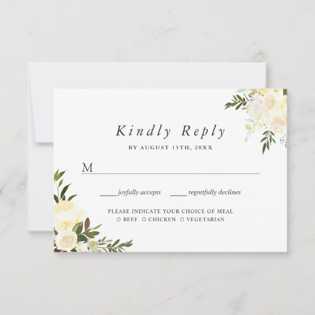 Cartão de RSVP de Casamento com Flores de Verdejan (Frente)